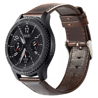 KALEBOL KLB-FMWZP-001 For Samsung Galaxy Watch3 45mm / Huawei Watch 4 Pro Leather Watch Strap Genuine Cow Leather Watch Band
