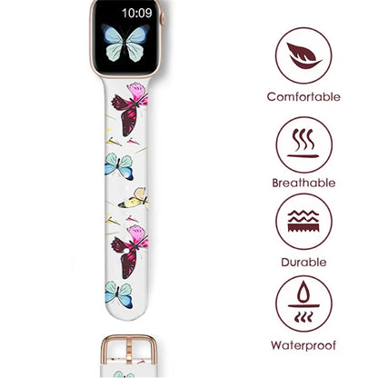 For Apple Watch Series 9 8 7 41mm / 6 5 4 SE (2022) SE (2023) SE 40mm / 3 2 1 38mm Watch Band Butterfly Printing