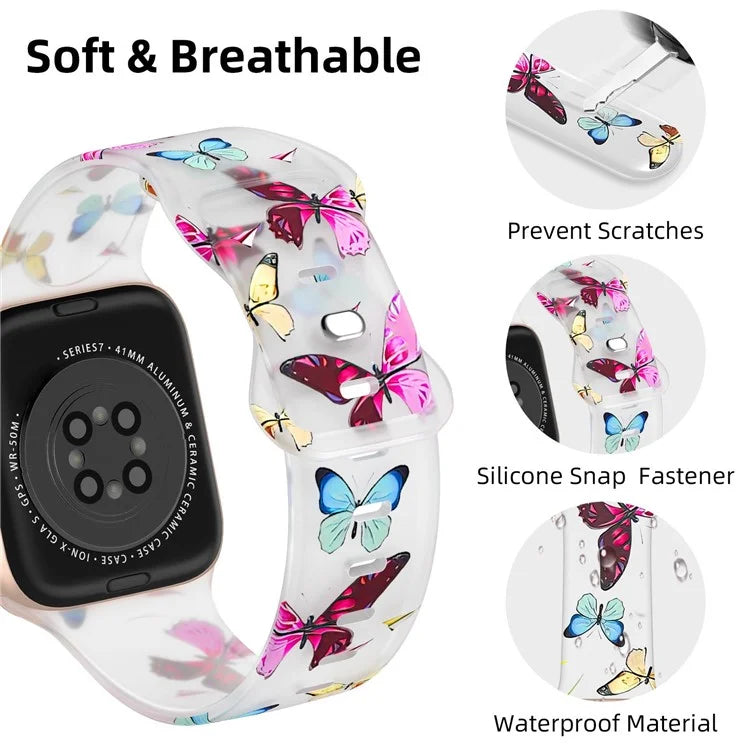 For Apple Watch Ultra 2 Ultra 49mm / 9 8 7 45mm / 6 5 4 SE (2022) / (2023) / SE 44mm / 3 2 1 42mm Pattern Design Silicone Strap Watch Band