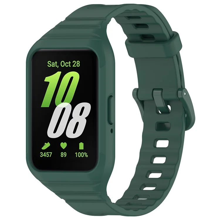 For Samsung Galaxy Fit3 Integrated Silicone Strap with Watch Case Replacement Wrist Bandish Green