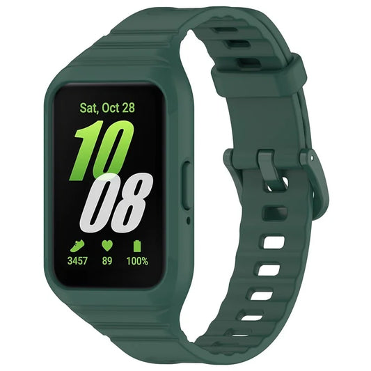 For Samsung Galaxy Fit3 Integrated Silicone Strap with Watch Case Replacement Wrist Bandish Green
