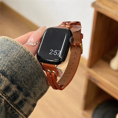 For Apple Watch Series 9 8 7 41mm / 6 5 4 SE (2023) SE (2022) SE 40mm / 3 2 1 38mm Band Genuine Cow Leather Wrist Strap