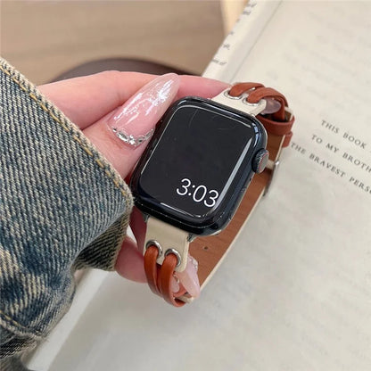 For Apple Watch Series 9 8 7 41mm / 6 5 4 SE (2023) SE (2022) SE 40mm / 3 2 1 38mm Band Genuine Cow Leather Wrist Strap