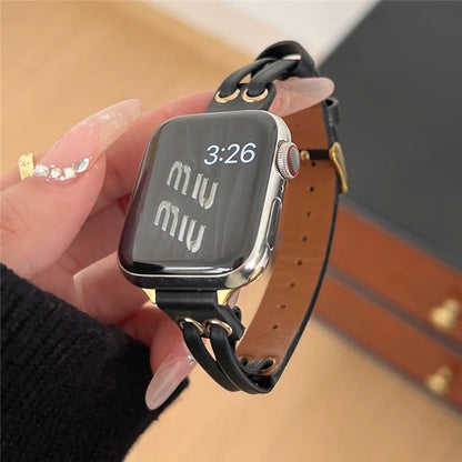 For Apple Watch Series 9 8 7 41mm / 6 5 4 SE (2023) SE (2022) SE 40mm / 3 2 1 38mm Band Genuine Cow Leather Wrist Strap