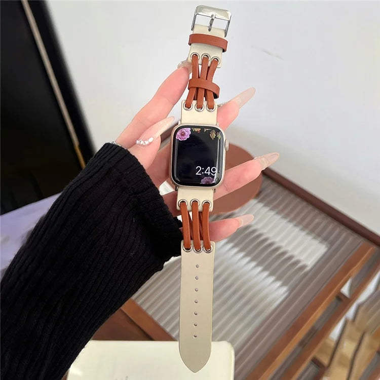 For Apple Watch Series 9 8 7 41mm / 6 5 4 SE (2023) SE (2022) SE 40mm / 3 2 1 38mm Genuine Cow Leather Watch Band / Brown