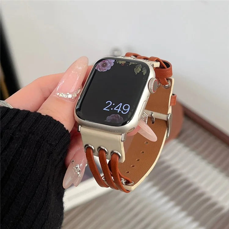 For Apple Watch Series 9 8 7 41mm / 6 5 4 SE (2023) SE (2022) SE 40mm / 3 2 1 38mm Genuine Cow Leather Watch Band / Brown