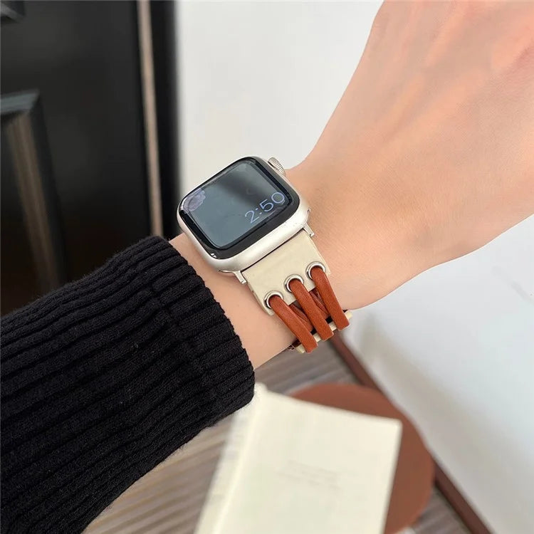 For Apple Watch Series 9 8 7 41mm / 6 5 4 SE (2023) SE (2022) SE 40mm / 3 2 1 38mm Genuine Cow Leather Watch Band / Brown