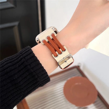 For Apple Watch Series 9 8 7 41mm / 6 5 4 SE (2023) SE (2022) SE 40mm / 3 2 1 38mm Genuine Cow Leather Watch Band / Brown