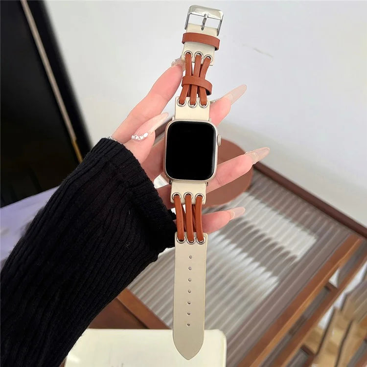 For Apple Watch Ultra 2 Ultra 49mm / 9 8 7 45mm / 6 5 4 SE (2023) SE (2022) SE 44mm / 3 2 1 42mm Genuine Cow Leather Strap Bracelet / Brown