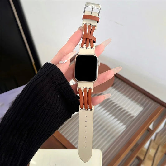 For Apple Watch Ultra 2 Ultra 49mm / 9 8 7 45mm / 6 5 4 SE (2023) SE (2022) SE 44mm / 3 2 1 42mm Genuine Cow Leather Strap Bracelet / Brown