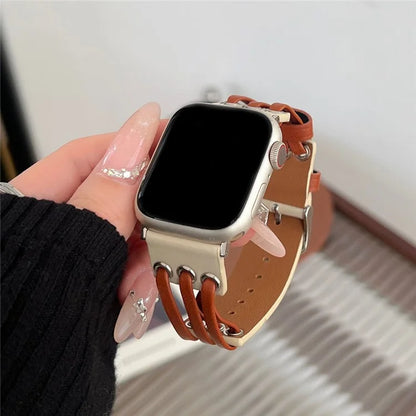 For Apple Watch Ultra 2 Ultra 49mm / 9 8 7 45mm / 6 5 4 SE (2023) SE (2022) SE 44mm / 3 2 1 42mm Genuine Cow Leather Strap Bracelet / Brown
