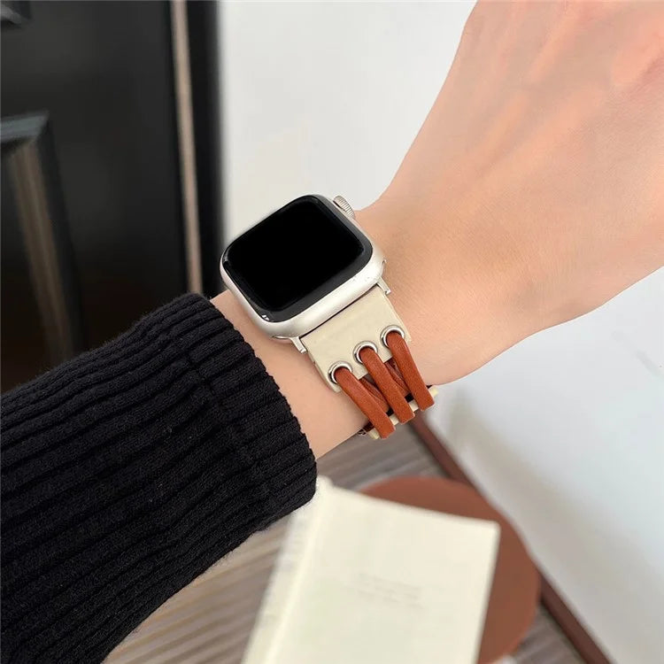 For Apple Watch Ultra 2 Ultra 49mm / 9 8 7 45mm / 6 5 4 SE (2023) SE (2022) SE 44mm / 3 2 1 42mm Genuine Cow Leather Strap Bracelet / Brown