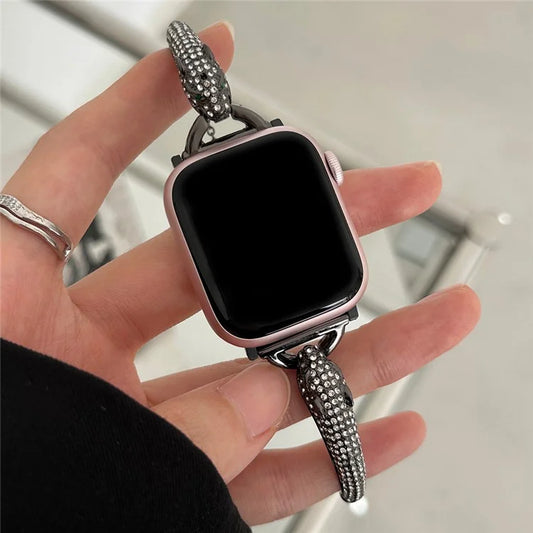 For Apple Watch Series 9  /  8  /  7 41mm  /  SE (2023)  /  SE(2022)  /  SE  /  6  /  5  /  4 40mm  /  3  /  2  /  1 38mm Metal Leopard Head Bracelet Strap