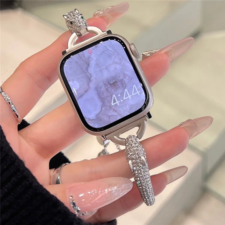 For Apple Watch Series 9  /  8  /  7 41mm  /  SE (2023)  /  SE(2022)  /  SE  /  6  /  5  /  4 40mm  /  3  /  2  /  1 38mm Metal Leopard Head Bracelet Strap