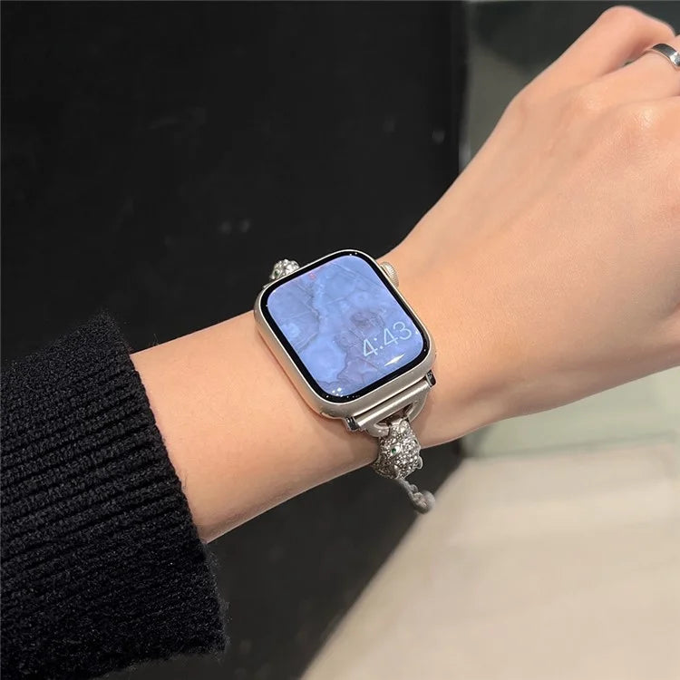 For Apple Watch Series 9  /  8  /  7 41mm  /  SE (2023)  /  SE(2022)  /  SE  /  6  /  5  /  4 40mm  /  3  /  2  /  1 38mm Metal Leopard Head Bracelet Strap
