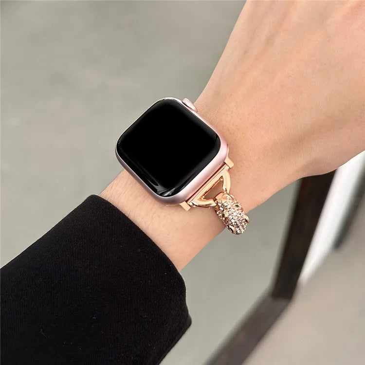 For Apple Watch Series 9  /  8  /  7 41mm  /  SE (2023)  /  SE(2022)  /  SE  /  6  /  5  /  4 40mm  /  3  /  2  /  1 38mm Metal Leopard Head Bracelet Strap