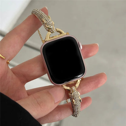 For Apple Watch Series 9  /  8  /  7 41mm  /  SE (2023)  /  SE(2022)  /  SE  /  6  /  5  /  4 40mm  /  3  /  2  /  1 38mm Metal Leopard Head Bracelet Strap