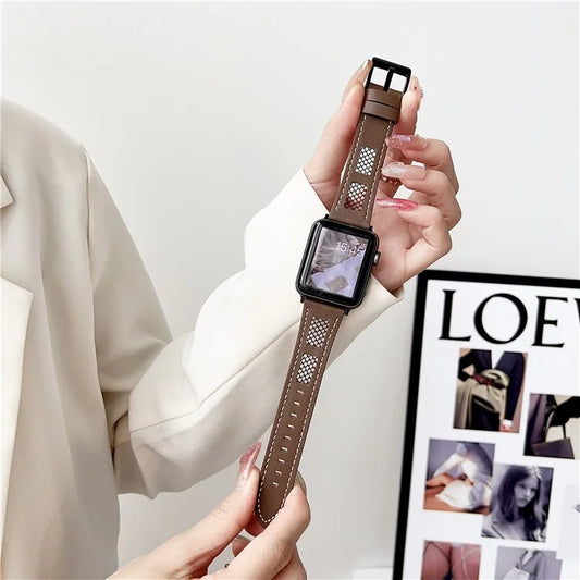 For Apple Watch Ultra 2 Ultra 49mm / 9 8 7 45mm / 6 5 4 SE (2023) SE (2022) SE 44mm / 3 2 1 42mm PU Leather Mesh Watch Straps