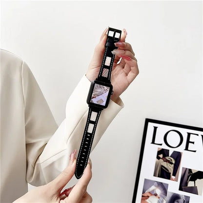For Apple Watch Ultra 2 Ultra 49mm / 9 8 7 45mm / 6 5 4 SE (2023) SE (2022) SE 44mm / 3 2 1 42mm PU Leather Mesh Watch Straps