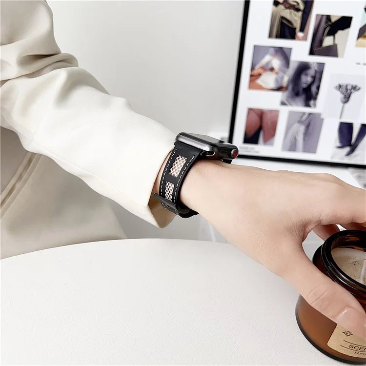 For Apple Watch Ultra 2 Ultra 49mm / 9 8 7 45mm / 6 5 4 SE (2023) SE (2022) SE 44mm / 3 2 1 42mm PU Leather Mesh Watch Straps
