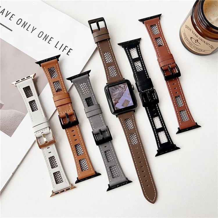 For Apple Watch Ultra 2 Ultra 49mm / 9 8 7 45mm / 6 5 4 SE (2023) SE (2022) SE 44mm / 3 2 1 42mm PU Leather Mesh Watch Straps