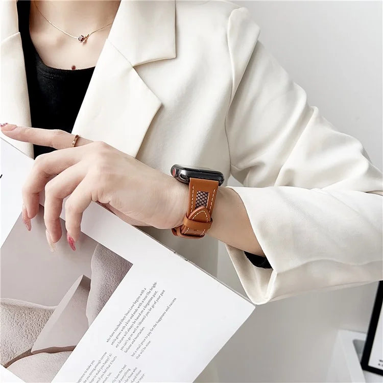 For Apple Watch Ultra 2 Ultra 49mm / 9 8 7 45mm / 6 5 4 SE (2023) SE (2022) SE 44mm / 3 2 1 42mm PU Leather Mesh Watch Straps