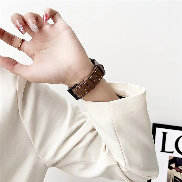 For Apple Watch Series 9 8 7 41mm / 6 5 4 SE (2023) SE (2022) SE 40mm / 3 2 1 38mm PU Leather Watch Band with Mesh