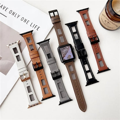 For Apple Watch Series 9 8 7 41mm / 6 5 4 SE (2023) SE (2022) SE 40mm / 3 2 1 38mm PU Leather Watch Band with Mesh