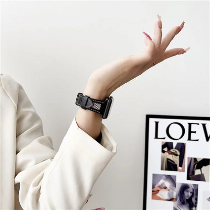 For Apple Watch Series 9 8 7 41mm / 6 5 4 SE (2023) SE (2022) SE 40mm / 3 2 1 38mm PU Leather Watch Band with Mesh
