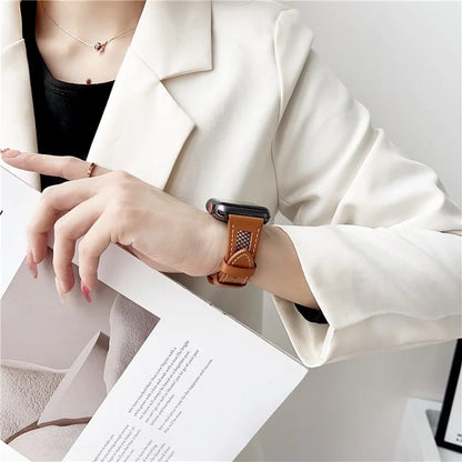 For Apple Watch Series 9 8 7 41mm / 6 5 4 SE (2023) SE (2022) SE 40mm / 3 2 1 38mm PU Leather Watch Band with Mesh