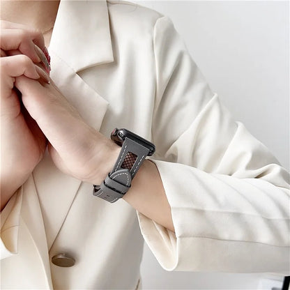 For Apple Watch Series 9 8 7 41mm / 6 5 4 SE (2023) SE (2022) SE 40mm / 3 2 1 38mm PU Leather Watch Band with Mesh