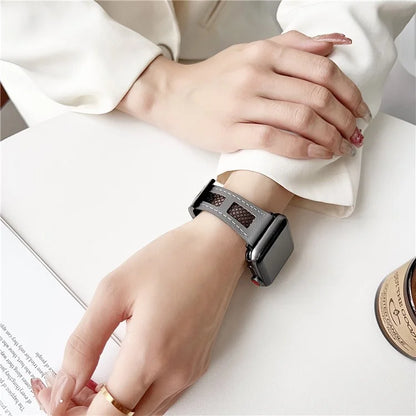 For Apple Watch Series 9 8 7 41mm / 6 5 4 SE (2023) SE (2022) SE 40mm / 3 2 1 38mm PU Leather Watch Band with Mesh