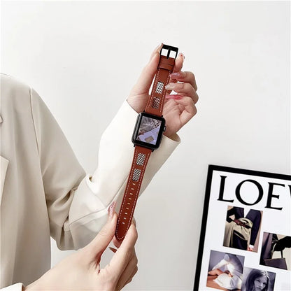 For Apple Watch Series 9 8 7 41mm / 6 5 4 SE (2023) SE (2022) SE 40mm / 3 2 1 38mm PU Leather Watch Band with Mesh