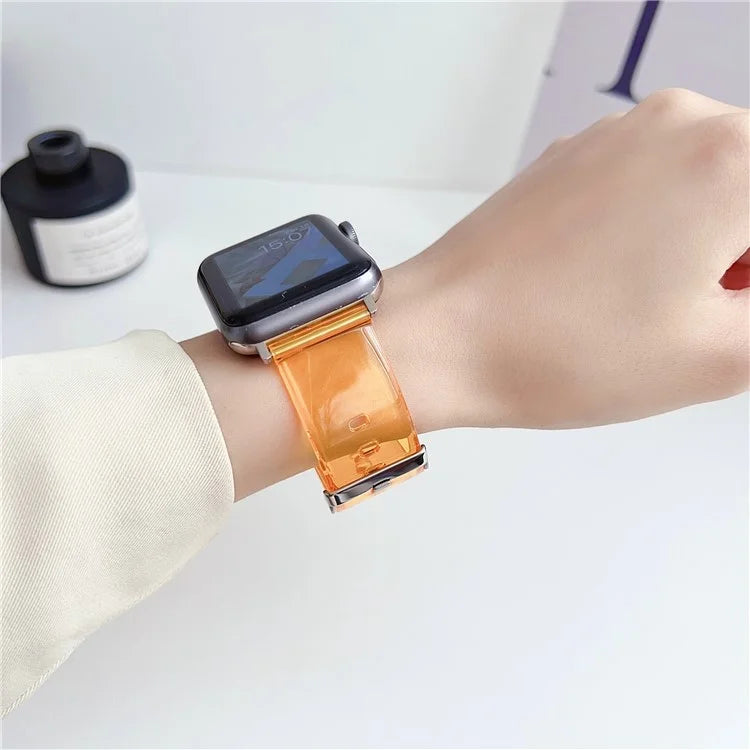 For Apple Watch Ultra 2 Ultra 49mm / 9 8 7 45mm / 6 5 4 SE (2022) SE (2023) SE 44mm / 3 2 1 42mm TPU Clear Watch Band Light Orange