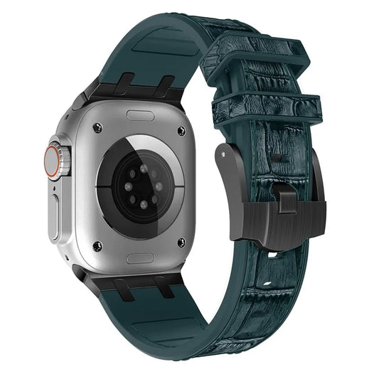 For Apple Watch Ultra 2 Ultra 49mm  /  Series 9 8 7 45mm  /  SE (2023) SE (2022) SE 6 5 4 44mm  /  3 2 1 42mm Watchband -Black Buckle+Blackish Green
