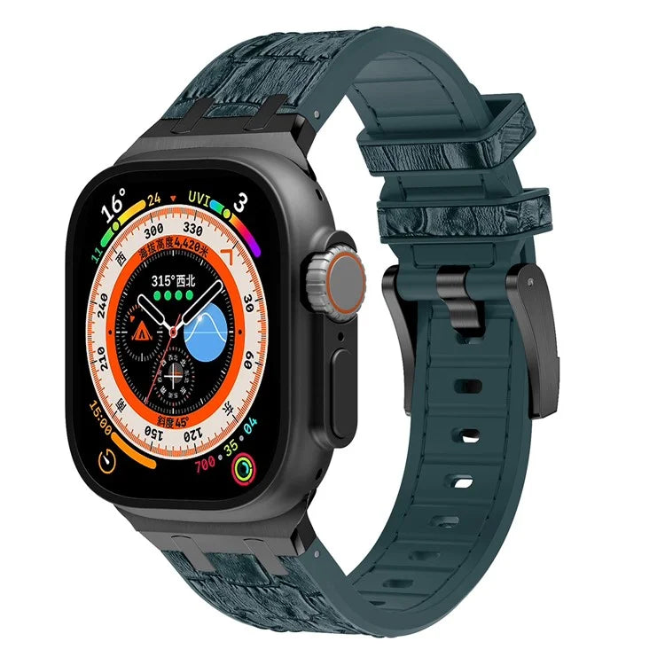 For Apple Watch Ultra 2 Ultra 49mm  /  Series 9 8 7 45mm  /  SE (2023) SE (2022) SE 6 5 4 44mm  /  3 2 1 42mm Watchband -Black Buckle+Blackish Green