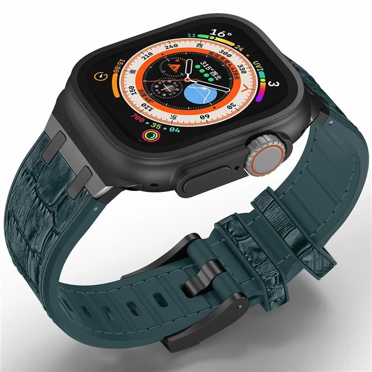 For Apple Watch Ultra 2 Ultra 49mm  /  Series 9 8 7 45mm  /  SE (2023) SE (2022) SE 6 5 4 44mm  /  3 2 1 42mm Watchband -Black Buckle+Blackish Green