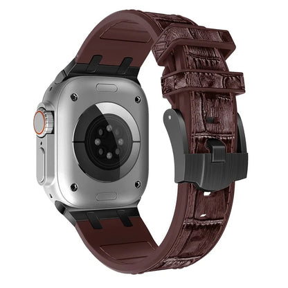 For Apple Watch Ultra 2 Ultra 49mm  /  Series 9 8 7 45mm  /  SE (2023) SE (2022) SE 6 5 4 44mm  /  3 2 1 42mm WatchbandBlack Buckle+Dark Brown