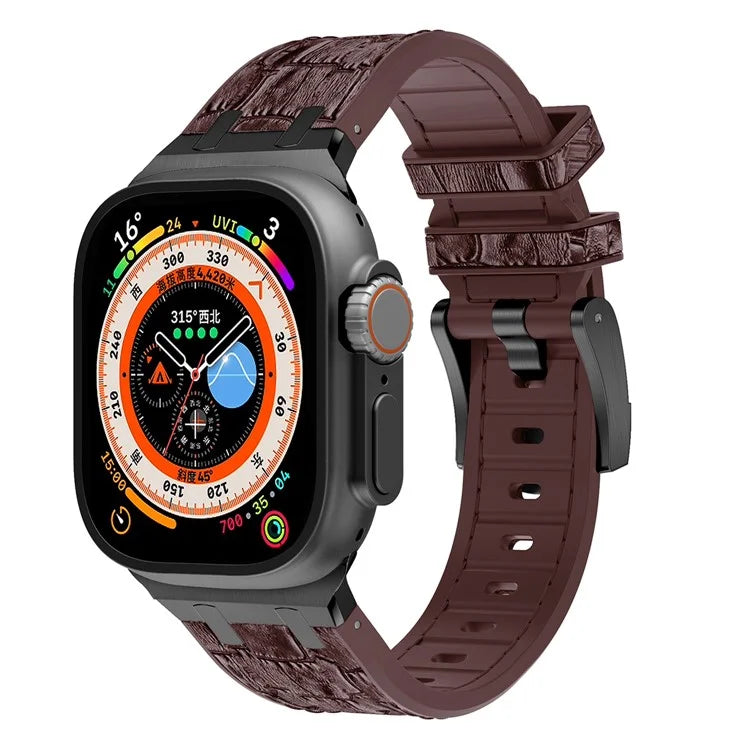 For Apple Watch Ultra 2 Ultra 49mm  /  Series 9 8 7 45mm  /  SE (2023) SE (2022) SE 6 5 4 44mm  /  3 2 1 42mm WatchbandBlack Buckle+Dark Brown