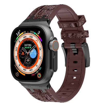 For Apple Watch Ultra 2 Ultra 49mm  /  Series 9 8 7 45mm  /  SE (2023) SE (2022) SE 6 5 4 44mm  /  3 2 1 42mm WatchbandBlack Buckle+Dark Brown