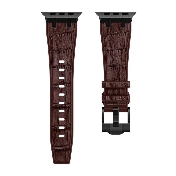 For Apple Watch Ultra 2 Ultra 49mm  /  Series 9 8 7 45mm  /  SE (2023) SE (2022) SE 6 5 4 44mm  /  3 2 1 42mm WatchbandBlack Buckle+Dark Brown