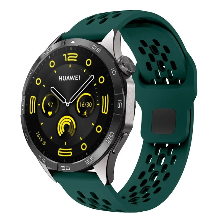 For Huawei Watch GT 4 41mm / Garmin Venu 3S / 2S 18mm Silicone Strap Hollow Watch Bandish Green