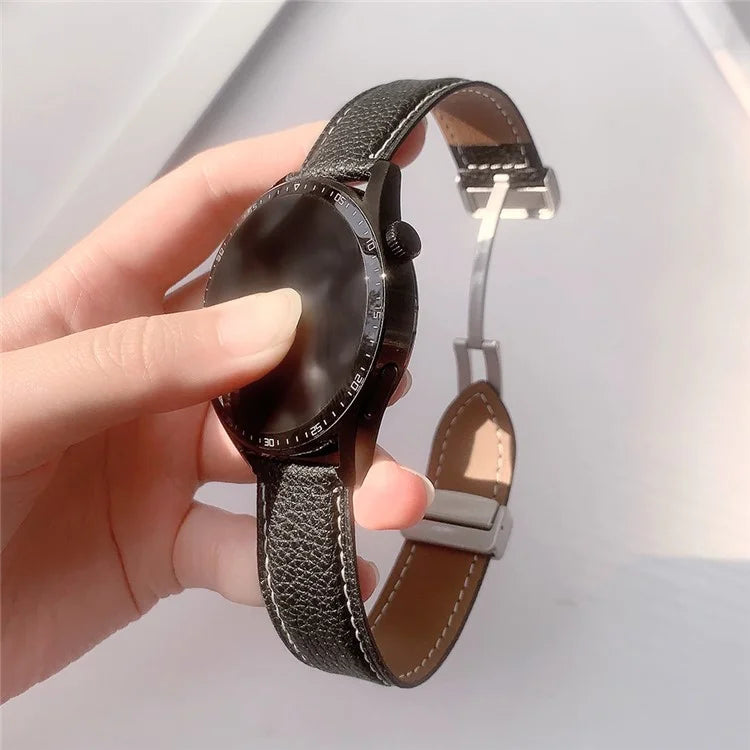 For Samsung Galaxy Watch3 45mm / Huawei Watch GT 4 46mm Leather Strap 22mm Magnetic Watch Band
