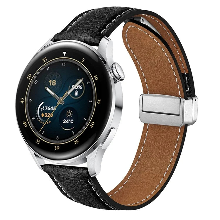 For Samsung Galaxy Watch3 45mm / Huawei Watch GT 4 46mm Leather Strap 22mm Magnetic Watch Band