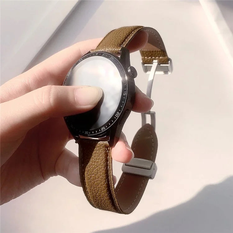 For Samsung Galaxy Watch3 45mm / Huawei Watch GT 4 46mm Leather Strap 22mm Magnetic Watch Band