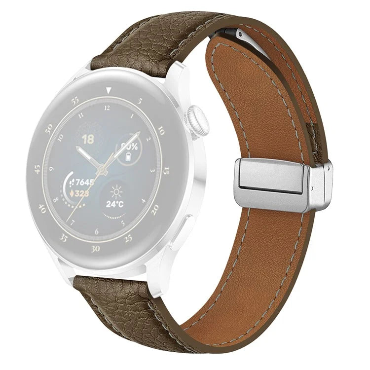 For Samsung Galaxy Watch3 45mm / Huawei Watch GT 4 46mm Leather Strap 22mm Magnetic Watch Band