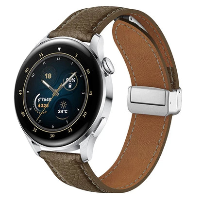 For Samsung Galaxy Watch3 45mm / Huawei Watch GT 4 46mm Leather Strap 22mm Magnetic Watch Band