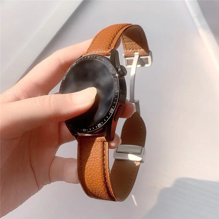 For Samsung Galaxy Watch3 45mm / Huawei Watch GT 4 46mm Leather Strap 22mm Magnetic Watch Band