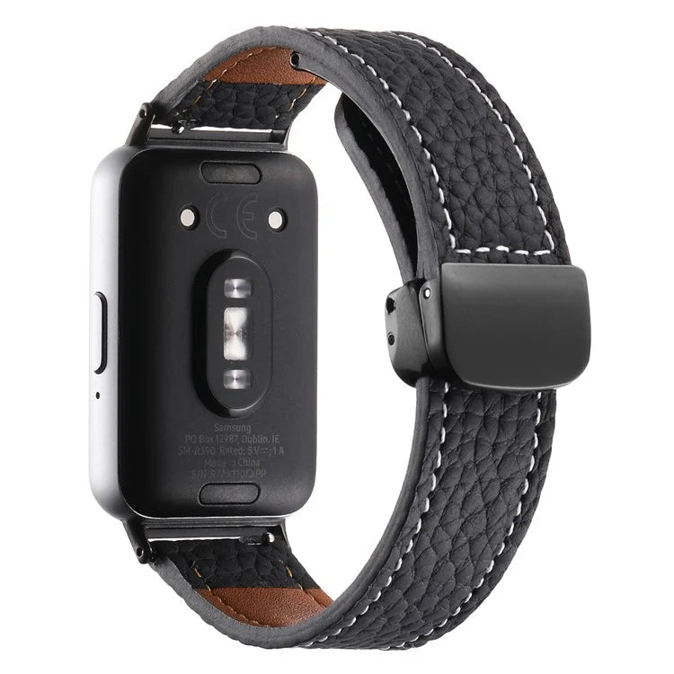 For Samsung Galaxy Fit3 Watch Strap Litchi Texture Genuine Cow Leather Magnetic Band