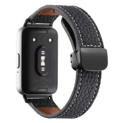 For Samsung Galaxy Fit3 Watch Strap Litchi Texture Genuine Cow Leather Magnetic Band